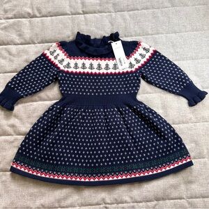 Janie and Jack Girl's sz 12-18 M Festive Fair Isle Knit Sweater Dress Christmas